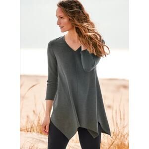 Womens Garnet Hill Popover Knit Tunic Size Large Charcoal Gray Lagenlook